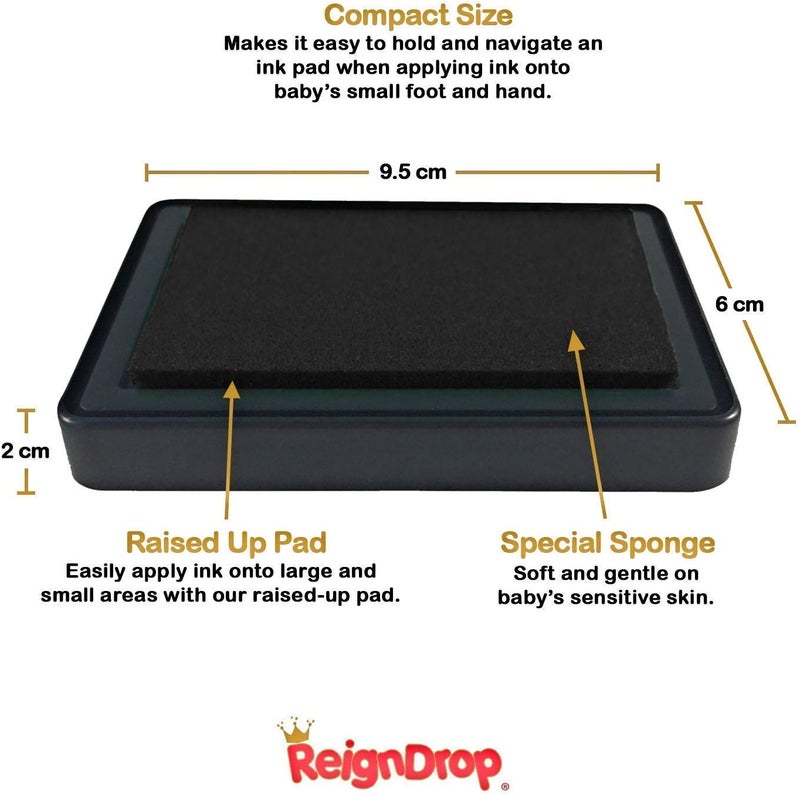 ReignDrop وسادة حبر لطباعة بصمة قدم ويد الطفل - تخلق طابع تذكاري رائع يدوم طويلاً للأطفال والرضع. مقاومة للتلطيخ، سهلة المسح عن الجلد، آمنة ولطيفة خالية من الأحماض (أزرق داكن) - Image 3